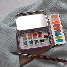 Farby-laky - Cestovný set ručne vyrobených akvarelových farieb - 9 mini panvičiek - 16598948_