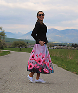 Sukne - Trojštvrťová úpletová sukňa ružové maky veľ. S-M - 16598773_