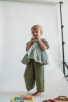 Detské oblečenie - Zelené ľanové culottes - 16599270_