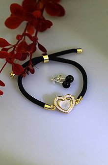 Náramky - čierny náramok "srdce" s náušnicami z ónyxu - 16602106_