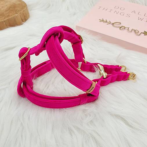 Pre zvieratá - Baxie PINK, handmade zamatový step in postroj pre psa ružový cyklámenový - 16601164_