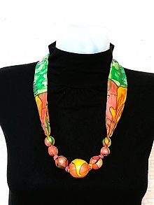 Náhrdelníky - Hodvábny náhrdelník - oranžovo-hnedo-zelený - 16601836_