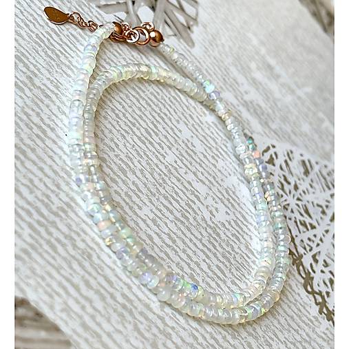 Ethiopian Opal Rondelle Necklace AG925 Rose Gold Plated / Náhrdelník prírodný dúhový etiópsky opál E005