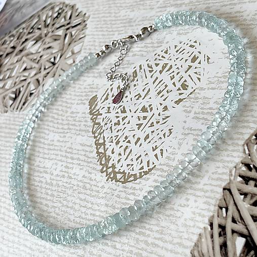 Aquamarine Rondelle Necklace AG925 / Náhrdelník prírodný akvamarín E005