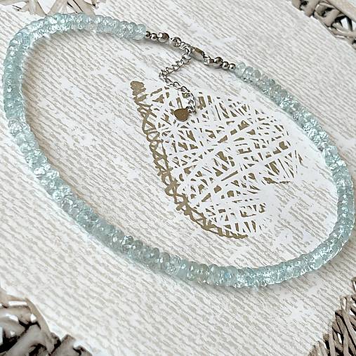 Aquamarine Rondelle Necklace AG925 / Náhrdelník prírodný akvamarín E005