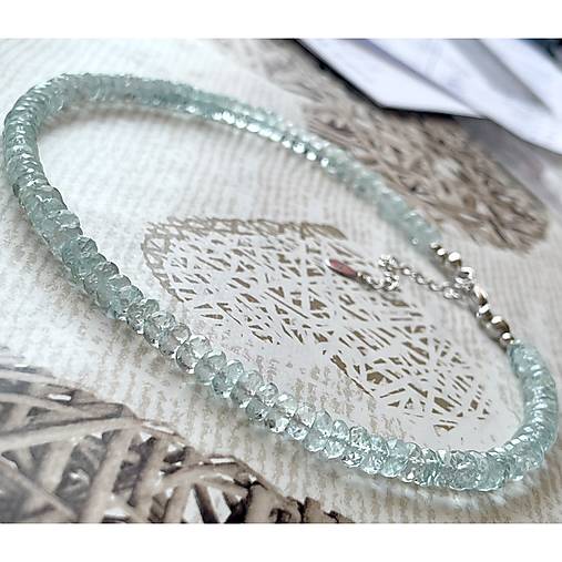 Aquamarine Rondelle Necklace AG925 / Náhrdelník prírodný akvamarín E005