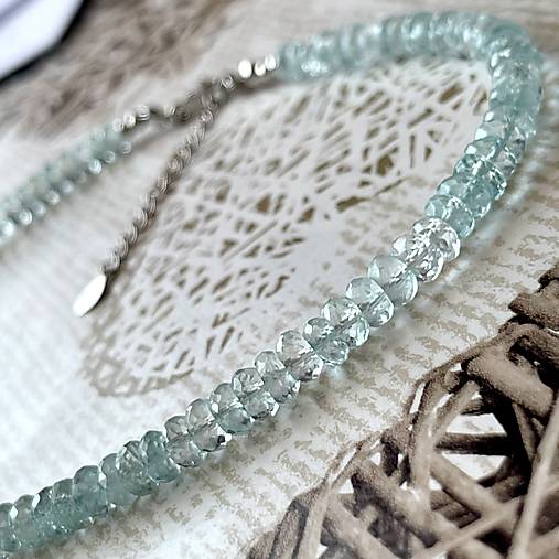 Aquamarine Rondelle Necklace AG925 / Náhrdelník prírodný akvamarín E005