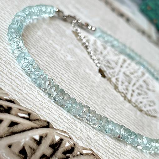 Aquamarine Rondelle Necklace AG925 / Náhrdelník prírodný akvamarín E005