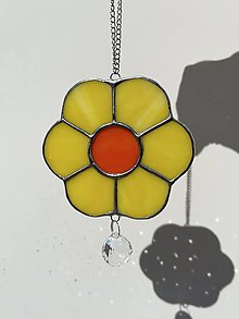 Dekorácie - Vitráž Kvety s krištálikom (Žltá) - 16604546_