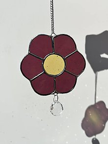 Dekorácie - Vitráž Kvety s krištálikom (Fialová) - 16604547_