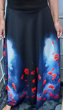 Sukne - Dlouhá půlkolová sukně - vlčí máky na tmavě modré S - XXL - 16604825_