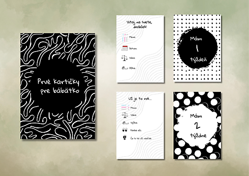 Papiernictvo - Čiernobiele míľnikové kartičky pre chlapčeka - 16603242_