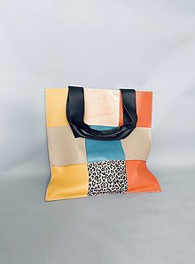 Veľké tašky - ŠACHOVNICA farebná kožená taška - 16606741_