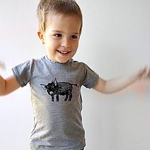 Detské oblečenie - detské merino tričko jar/leto - diviačik och kroch (Šivý melír bledý) - 16605656_