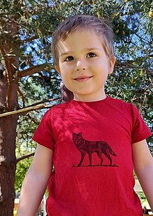 Detské oblečenie - detské merino tričko jar/leto - vlk (Červená) - 16605738_