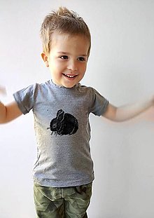Detské oblečenie - Detské merino tričko so zajačikom, krátke rukávy (Sivý melír) - 16605741_