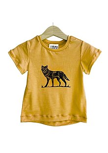 Detské oblečenie - detské merino tričko jar/leto - vlk (Horčicová) - 16605786_