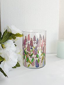 Dekorácie - Sklenená váza maľovaná levanduľa - 16606264_