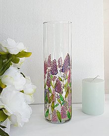 Dekorácie - Sklenená váza maľovaná levanduľa - 16606275_