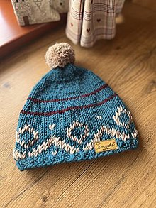 Čiapky, čelenky, klobúky - Modrá čiapka so vzormi - 16605787_