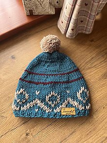 Čiapky, čelenky, klobúky - Modrá čiapka so vzormi - 16605788_