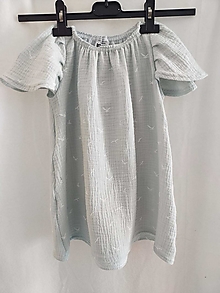 Detské oblečenie - Dětské mušelinové šaty mentol 110/116 - 16607286_