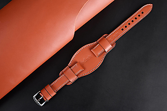 Náramky - Kožený remienok na hodinky 18mm, Hercules s podložkou/oranžovo-hnedý/strieborná pracka/sivé prešitie/XL - 16605801_