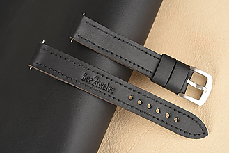 Náramky - Kožený remienok na hodinky 18mm, Classic/čierny/strieborná pracka/čierne prešitie, XL-XXL - 16606363_