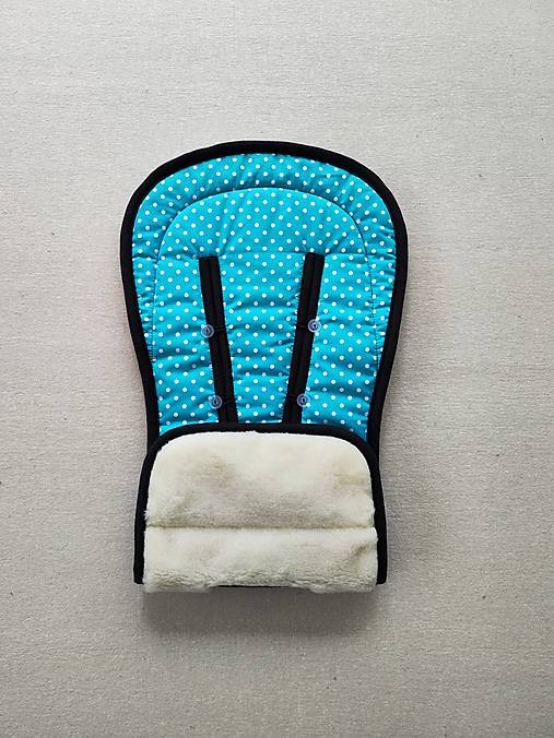 Detský textil - VLNIENKA podložka do kočíka THULE Urban Glide 2 100% MERINO TOP SUPER WASH Natural  Bodka tyrkysová - 16608703_