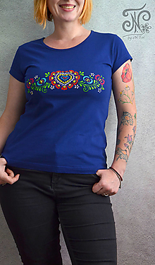 Topy, tričká, tielka - Ručne maľované farebné folklórne srdiečko - skladom L - 16608097_