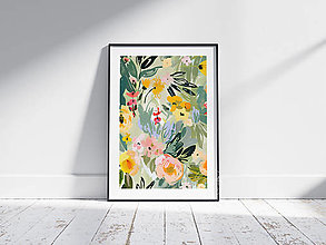 Grafika - Art Print| Farebný kvetinový vzor, maľované kvety|01 - 16609291_