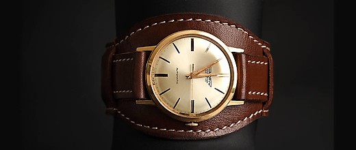 Náramky - Kožený remienok na hodinky 18mm, Classic s podložkou/hnedý/strieborná pracka/béžové prešitie, XL - 16607671_