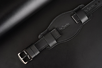 Náramky - Kožený remienok na hodinky 20mm, Classic s podložkou/čierny/čierna pracka/čierne prešitie, veľkosť L - 16608683_