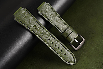 Náramky - Kožený remienok na hodinky 20mm, INFINITY/army zelený/čierna pracka/čierne prešitie, veľkosť L - 16608762_