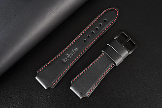 Náramky - Kožený remienok na hodinky 20mm, INFINITY/čierny/čierna pracka/červené prešitie, L - 16608797_