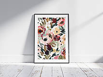Grafika - Art Print| Farebný kvetinový vzor, maľované kvety|05 - 16610558_