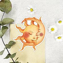 Papier - Slnko a mesiac - nálepka - 16611419_