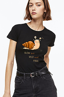 Topy, tričká, tielka - Slow but Wild and Free - bavlnené tričko ČIERNE - 16612661_