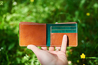 Peňaženky - Kožená peňaženka (Zelená - koňak) - 16611663_