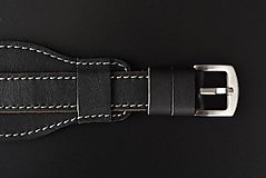 Náramky - Prevliekací kožený remienok na hodinky 18 mm, One Piece s podložkou/čierny/sivé prešitie/strieborná pracka - 16611650_