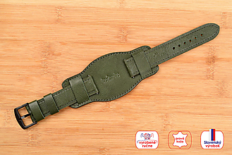 Náramky - Kožený remienok na hodinky 22mm, Classic s podložkou/zelený/zelené prešitie/čierna pracka/XL - 16612354_