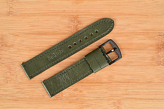 Náramky - Kožený remienok na hodinky 22mm, Classic/zelený/zelené prešitie/čierna pracka/XL - 16612690_