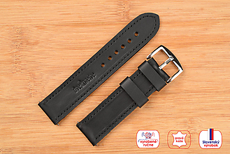 Náramky - Kožený remienok na hodinky 22mm, Classic/čierny/čierne prešitie/strieborná pracka/XL - 16612775_