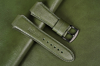 Náramky - Kožený remienok na hodinky 22mm, INFINITY/zelený/čierna pracka/zelené prešitie, veľkosť L - 16612831_