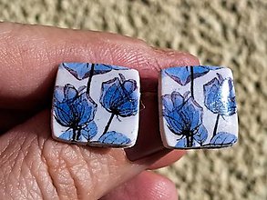 Náušnice - Modré kvety štvorce - 16612189_