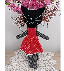 Hračky - Látková Bábika, Mačka, Líška, Ovečka ..... (Čierna mačka v červených šatách I.) - 16615605_