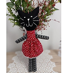 Hračky - Látková Bábika, Mačka, Líška, Ovečka ..... (Čierna mačka v červených šatách II.) - 16615639_