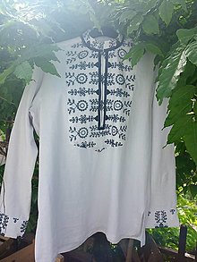 Pánske oblečenie - Panska folklór košeľa z ľanu s výšivkou - 16615242_