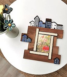 Rámiky - Drevený rámček na fotografiu s domčekmi - 16613546_