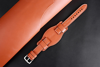 Náramky - Kožený remienok na hodinky 22mm, Hercules s podložkou/oranžovo-hnedý/sivé prešitie/strieborná pracka/XL - 16615371_
